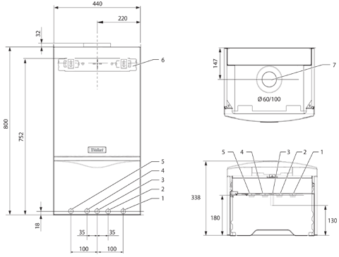 габаритні і приєднувальні розміри Vaillant turboTEC plus VU INT