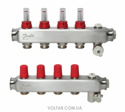 Коллектор Danfoss SSM-F на 4 контура с ротаметрами (088U0754)